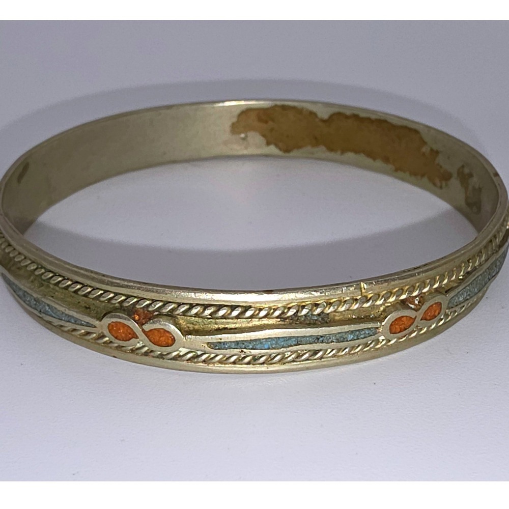 Unbranded Moroccan Berber Tribal Bangle Silver Gold Enamel Fair Vintage